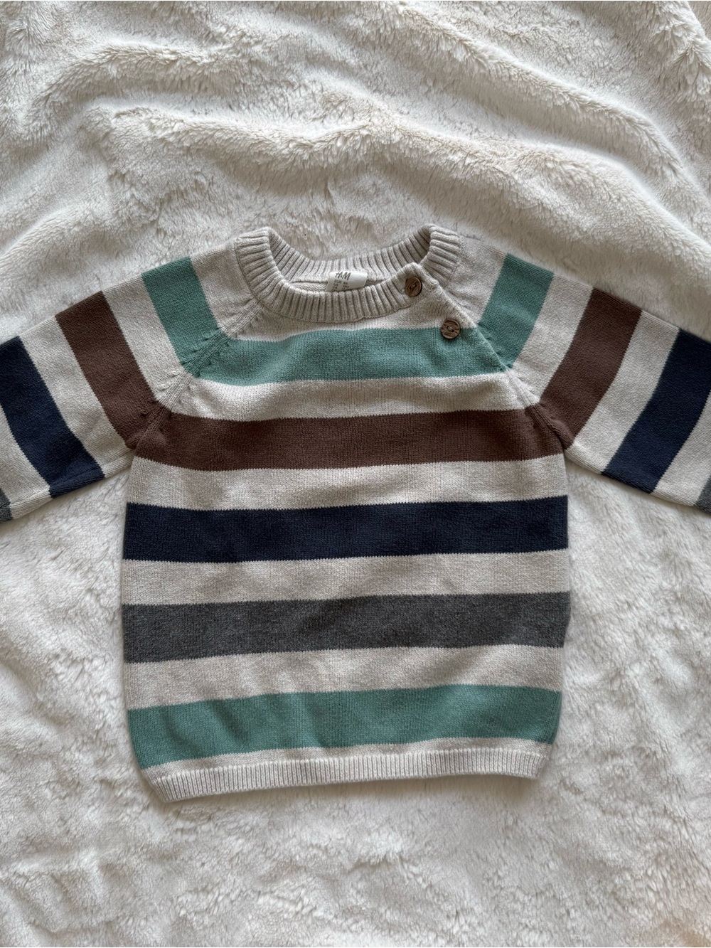 H&M Striped Crewneck Sweater in Cream, Green, Navy & Brown